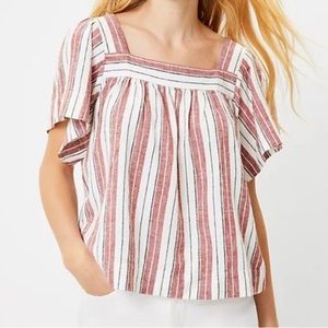 LOFT Linen Striped Square Neck Top